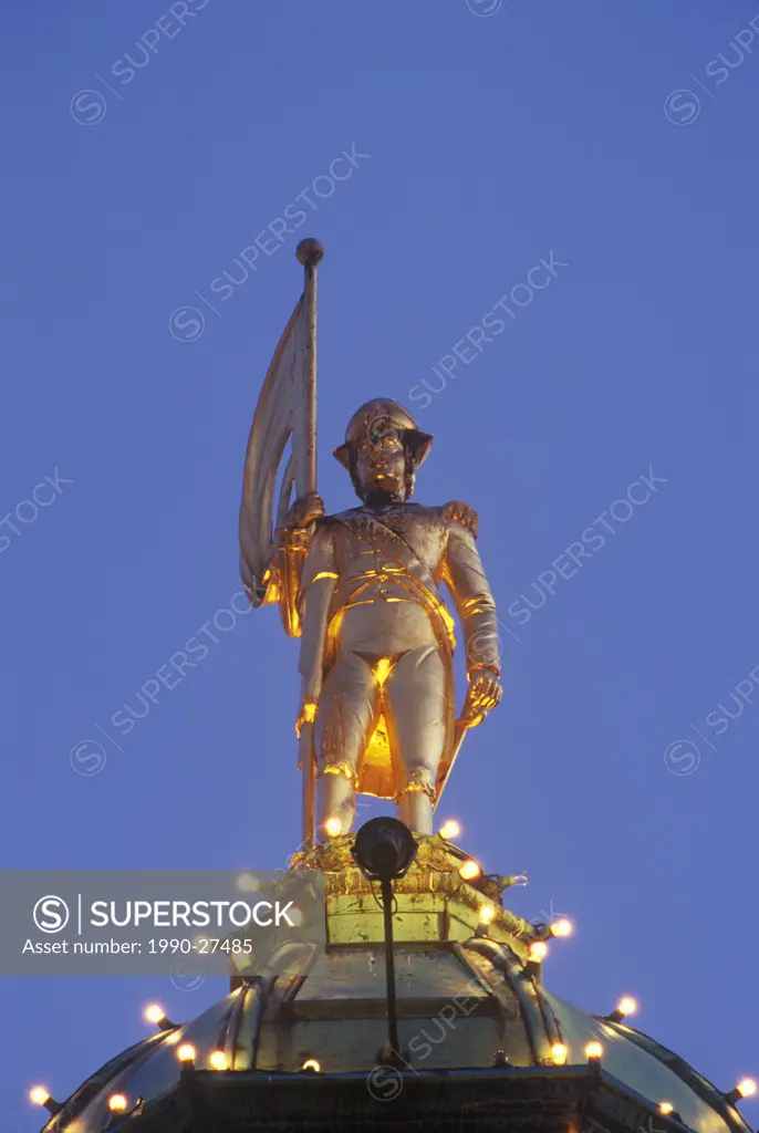 Statue of Captain Vancouver on top of the Parliament Building, Victoria, Vancouver Island, British Columbia, Canada