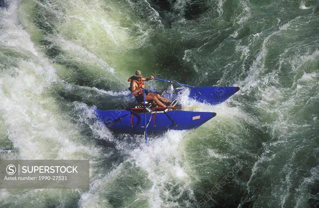 Aerial of Whitewater rafting on Kicking Horse River, British Columbia, Canada