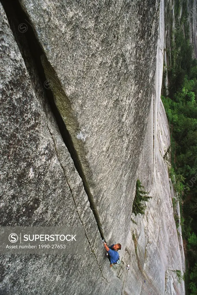 Man Climbing on the Left Side. Squamish, British Columbia, Canada.
