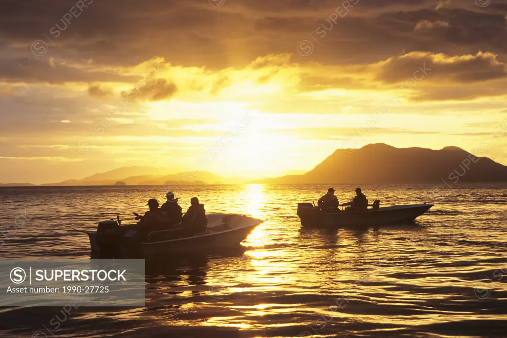 Salmon fishing boats at sunset, Work Channel, British Columbia, Canada