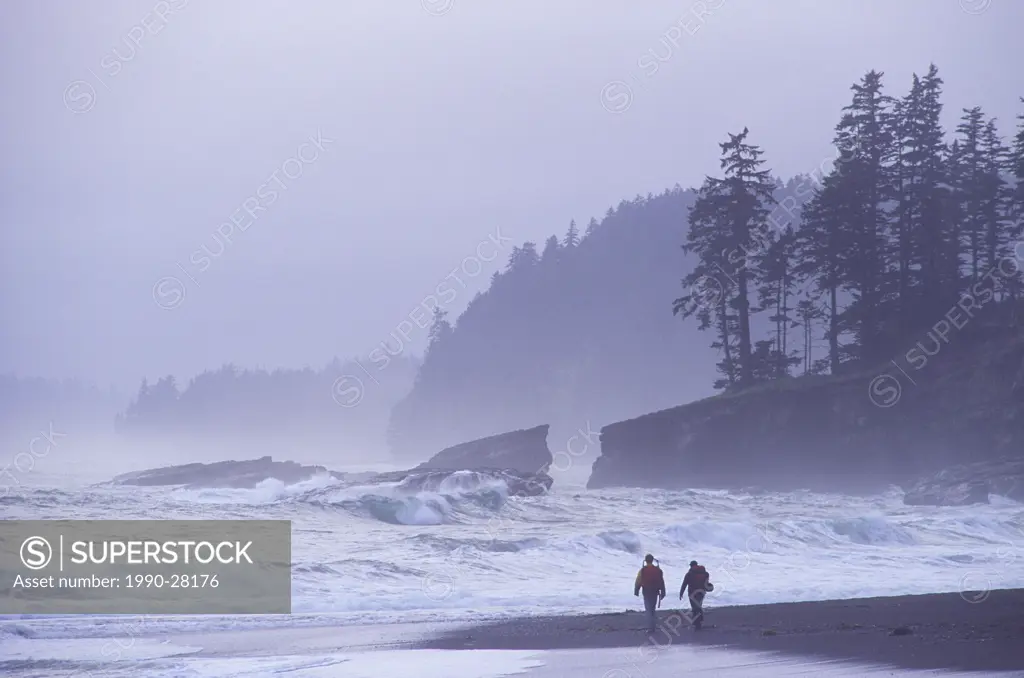 Hikers on the West Coast Trail, Pacific Rim National Park, Vancouver Island, British Columbia, Canada
