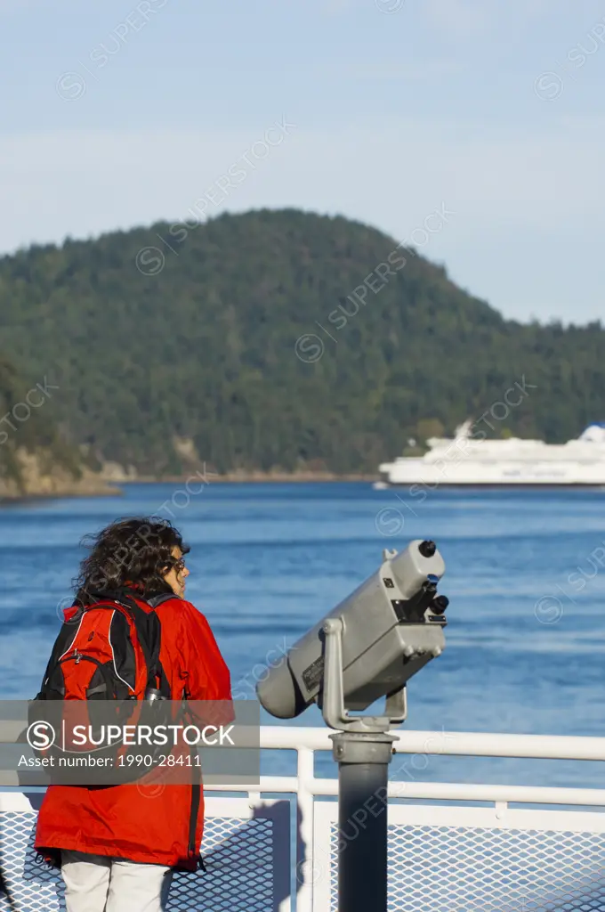 Passengers on BC Ferry in waters of Georgia Strait, British Columbia, Canada