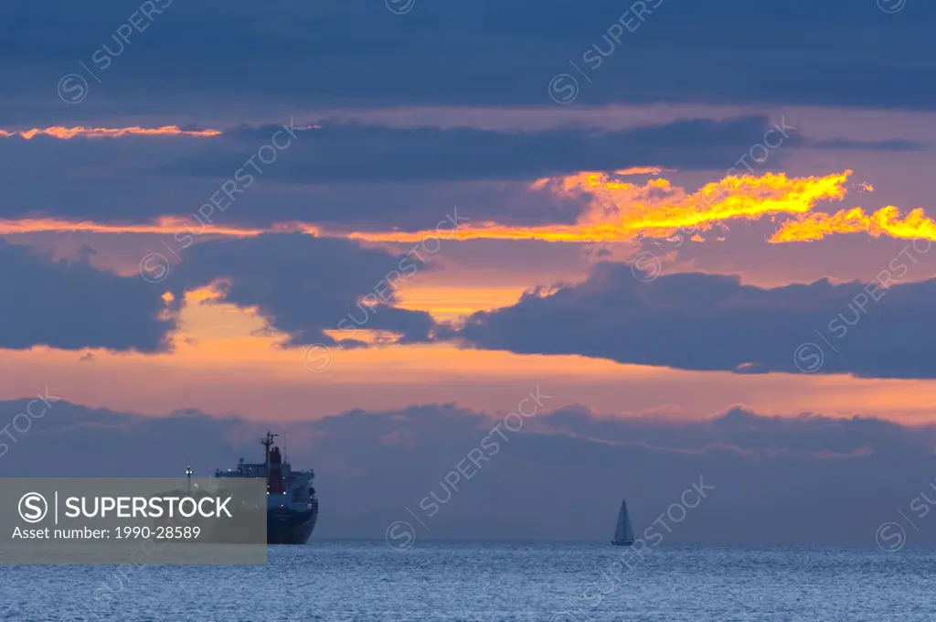 Freighter at anchor, English Bay, Vancouver, British Columbia, Canada