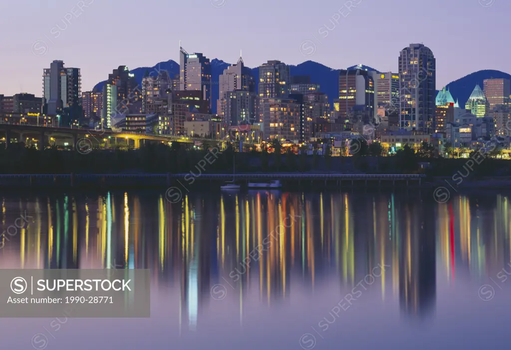 Coal Harbour at night, Vancouver, British Columbia, Canada