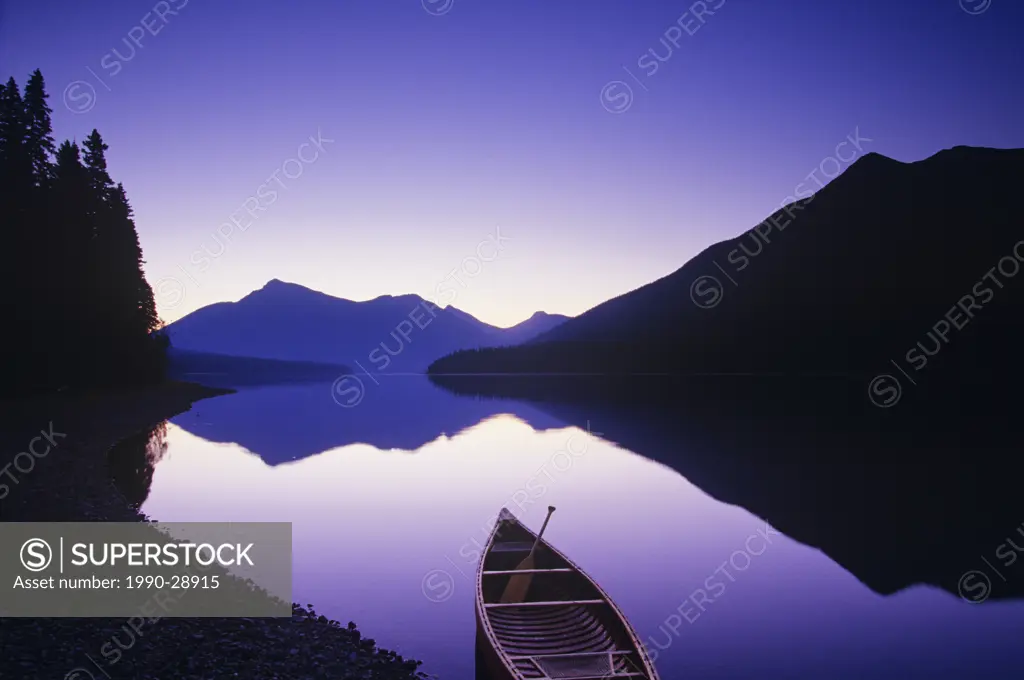 Canoe on shore, Bowron Lake Provincial Park, British Columbia, Canada