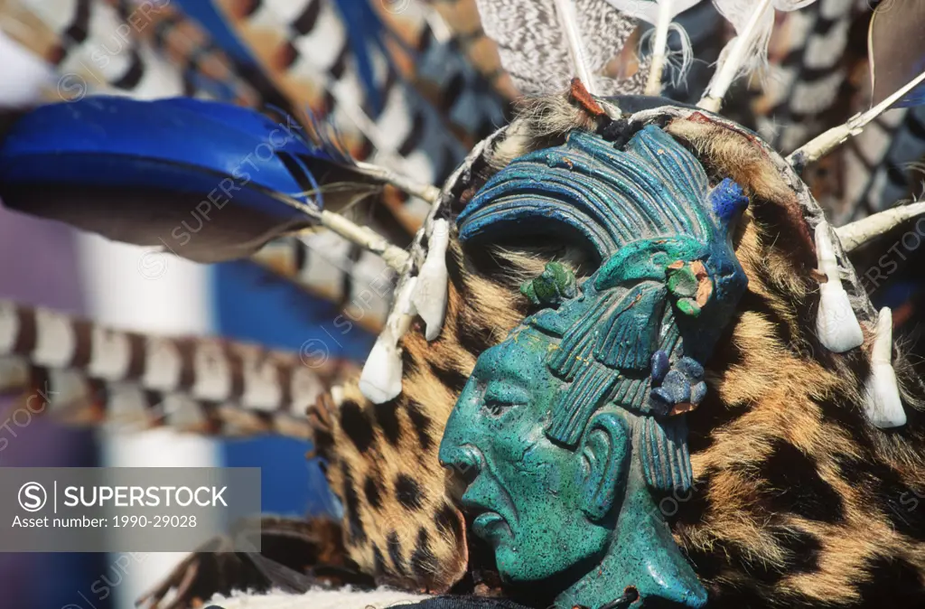 Mexico City, Zocalo, traditional aztec headdress at Metropolitan Cathedral