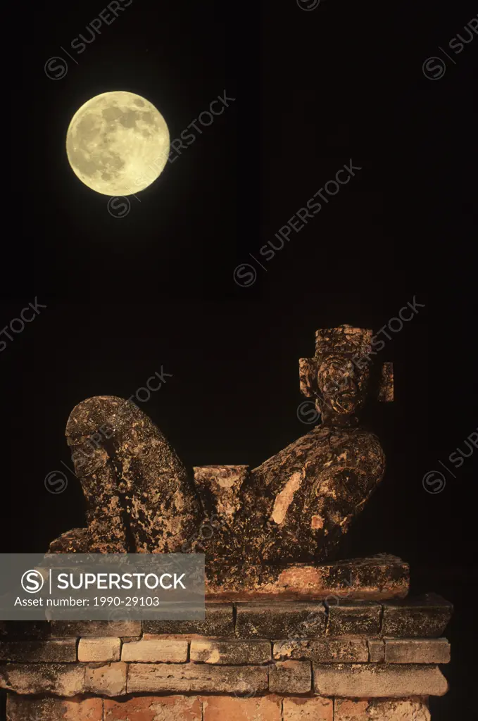 Mexico, Yucatan Peninsula, Chac_Mool figure at night