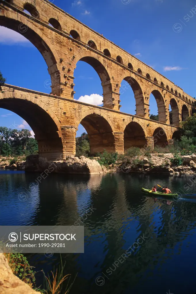 France, Provence, Le Pont du Gard near Nimes, 2000 year old roman bridge and aquaduct