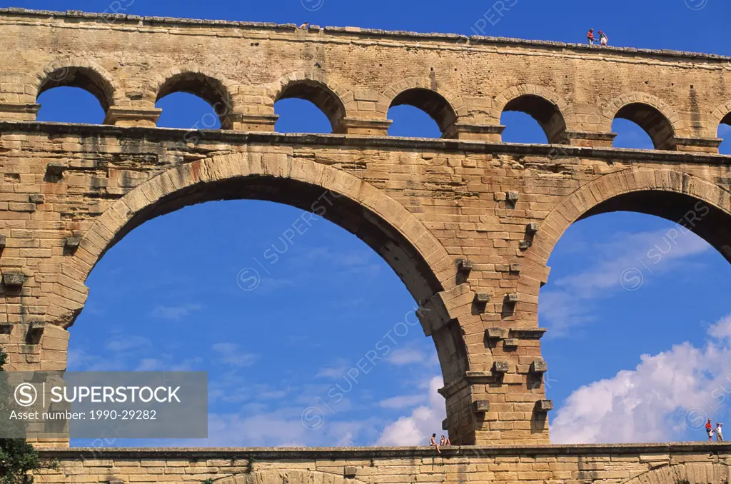 France, Provence, Le Pont du Gard near Nimes, 2000 year old roman bridge and aquaduct