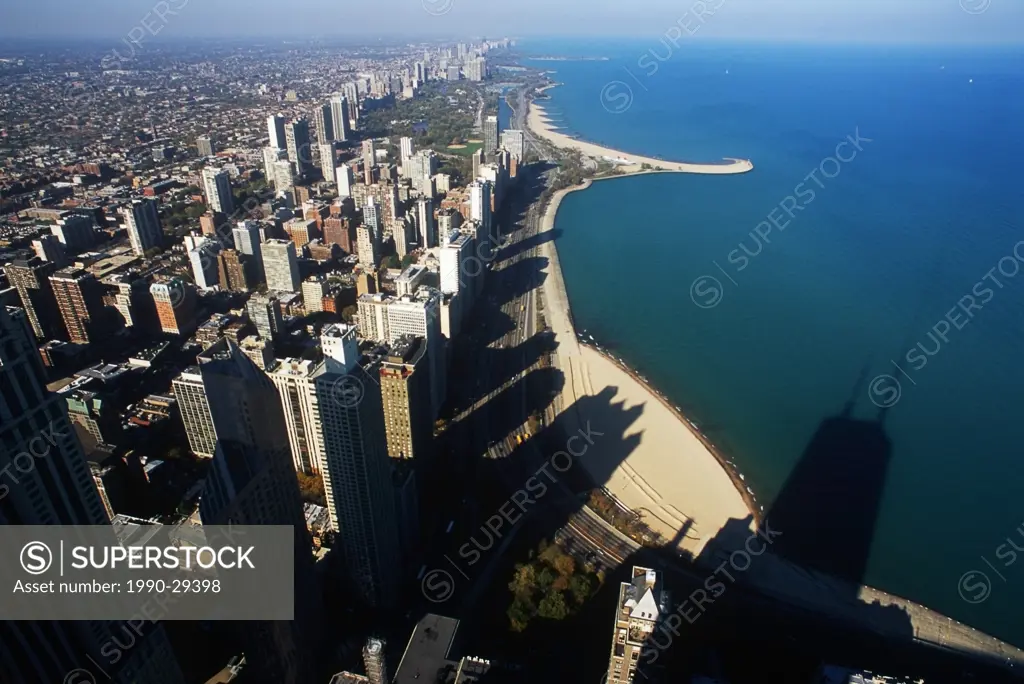 View of downtown Chicago and Lake Michigan from the Skydeck atop of the Sears Tower, Chicago, Illinois, USA