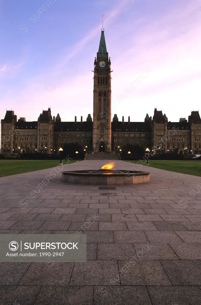 The Peace Tower and eternal flame, Center Block, Parliament Building, Ottawa, Ontario, Canada