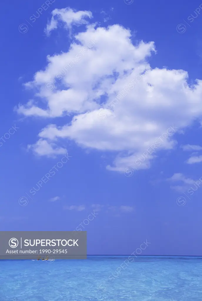 Cuba, Veradaro, cumulus cloud over azure water of carribean sea