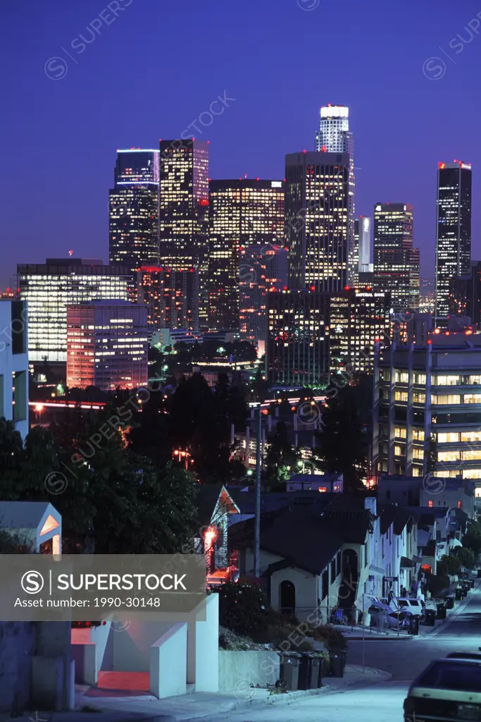 USA, California, Los Angeles, city sky line at twilight