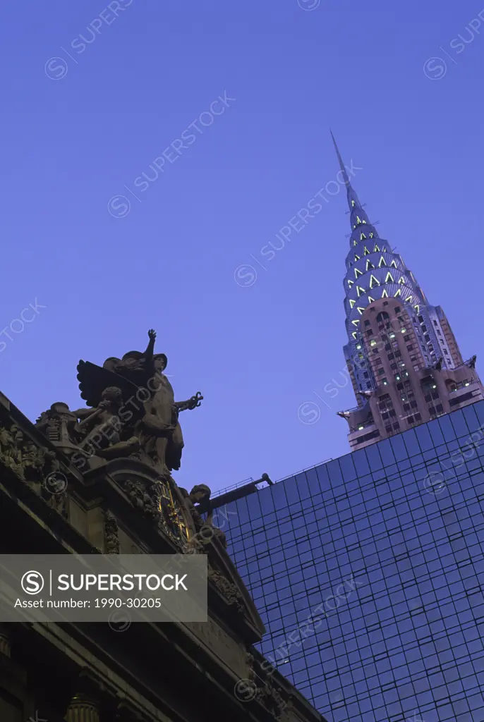 USA, New York City, Chrysler Building and Grand Central Station at twilight