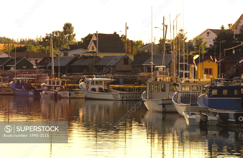 Fishing boats at dusk, North Rustico Harbour, Prince Edward Island, Canada