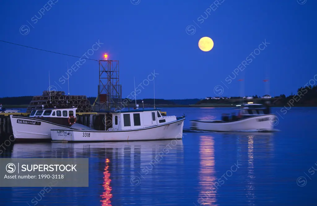 Full moon over North Rustico Harbour, Prince Edward Island, Canada