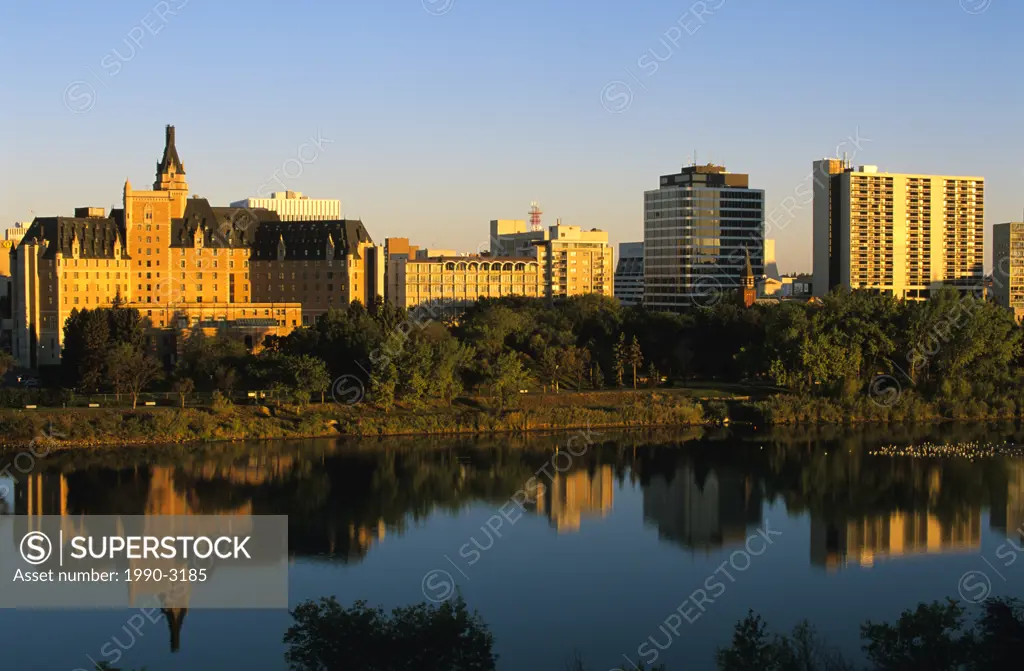 South Saskatchewan River and the Delta Bessborough hotel, Saskatoon, Saskatchewan, Canada
