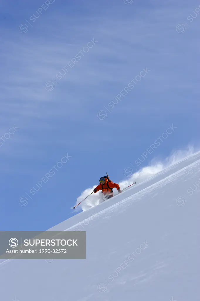 Skiier in Mt. Waddington Range, bc, canada