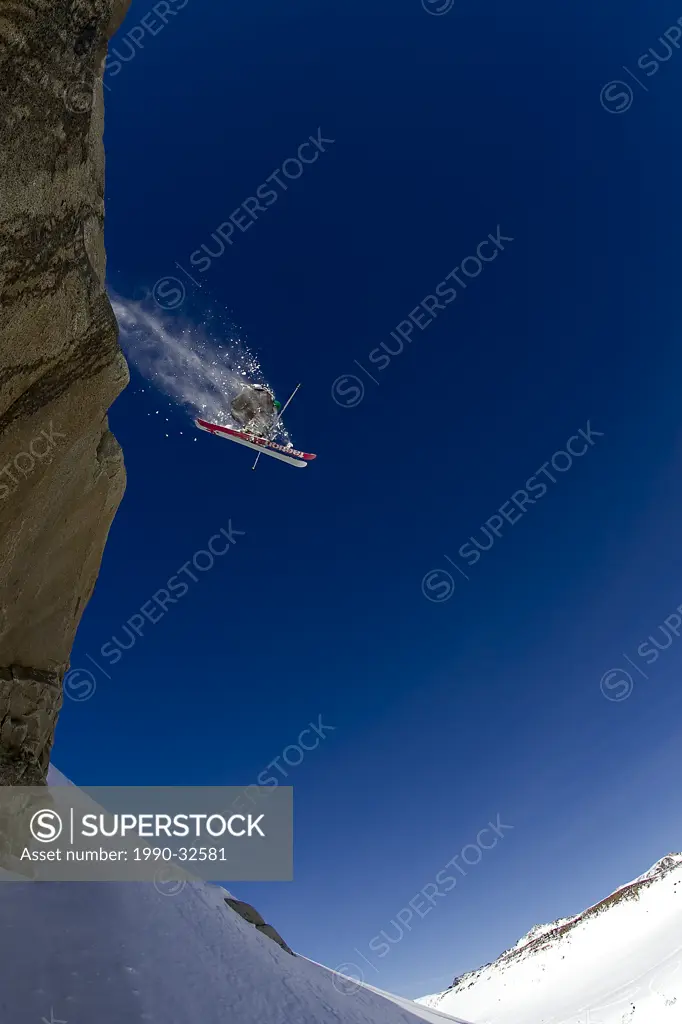 skier on cliff, Whistler, BC, Canada