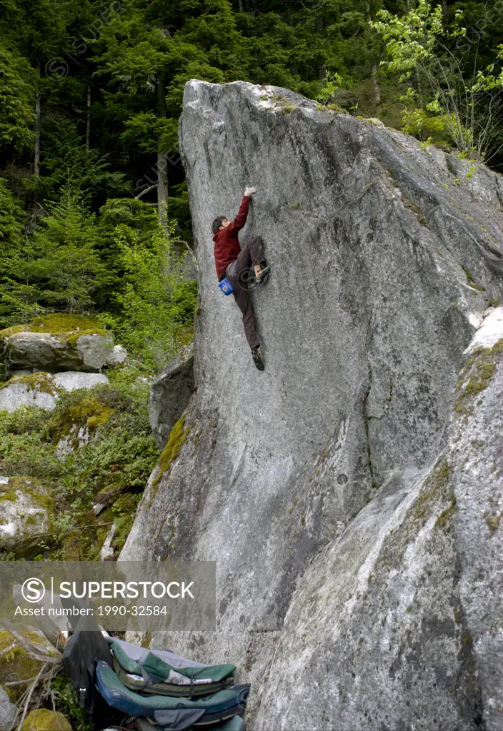 Boulder climbing, Whistler, BC, Canada