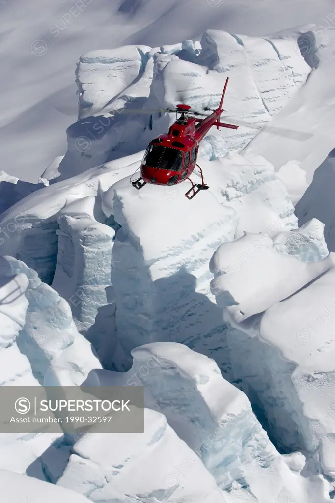 Helicopter over glacier, Whistler, BC, Canada