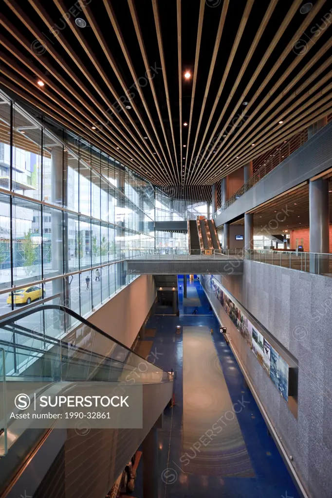 Interior views of the new Convention Centre on the waterfront of Coal Harbour in downtown Vancouver, British Columbia Canada.