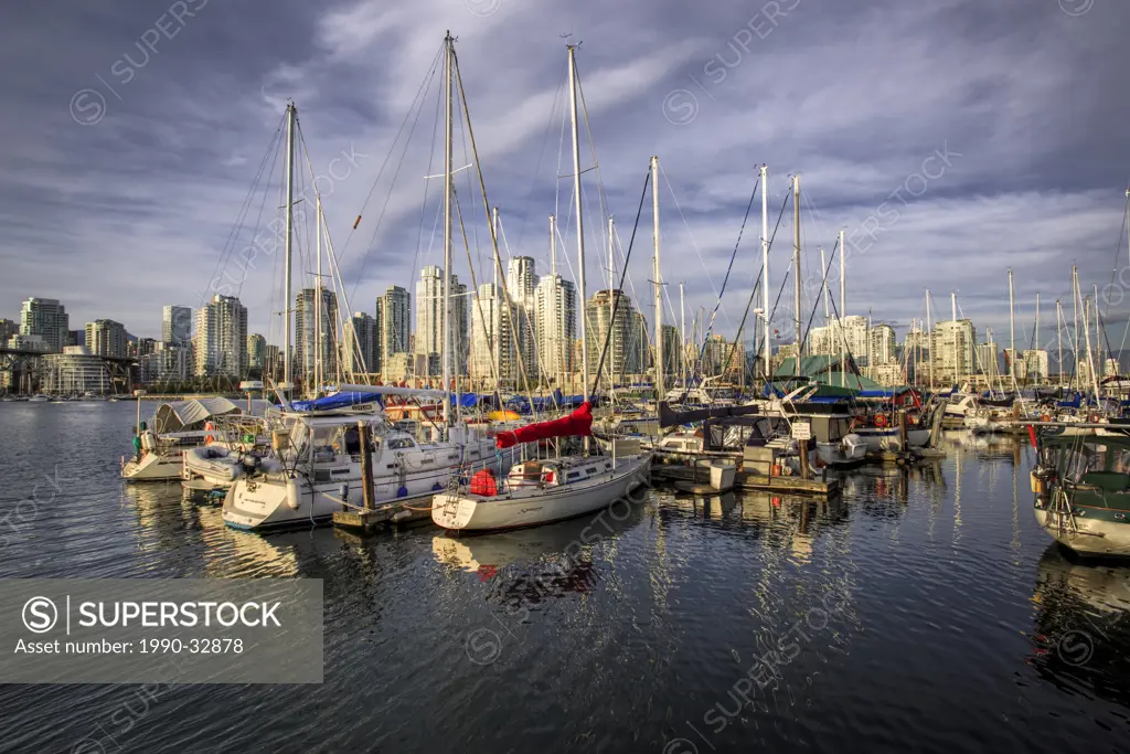 The view north across False Creek to the condominiums of Yaletown and downtown Vancouver British Columbia Canada.