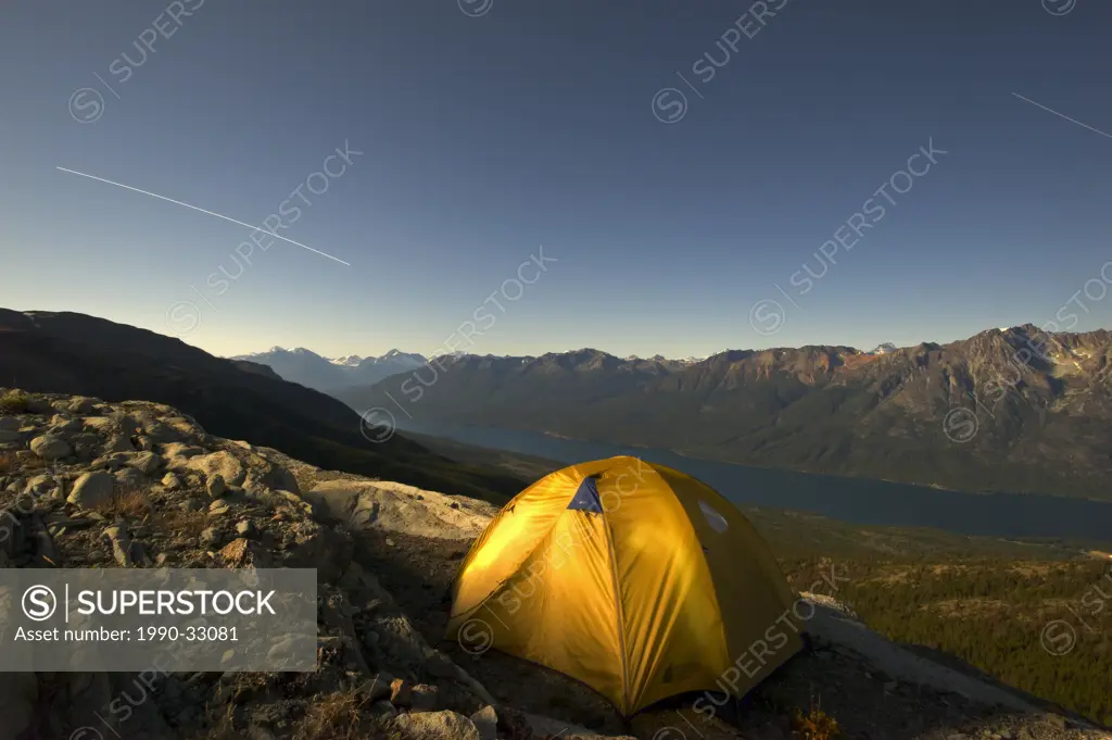 The earth turns while a backpacker sleeps the night away, British Columbia´s Coast Mountains