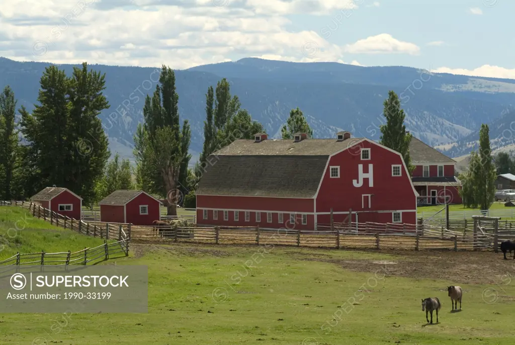 Scenic view of the historical buildings of the renown Gang Ranch in Chilcotin, south_west of Williams Lake, British Columbia