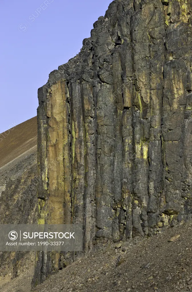 Volcanic basalt columns in the Itcha Mountains of British Columbia Canada