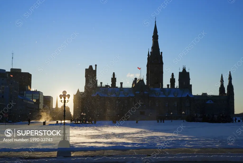 Looking towards the Eternal Flame and the West Block of the Parliament Buildings, Parliament Buildings, Ottawa, Ontario, Canada