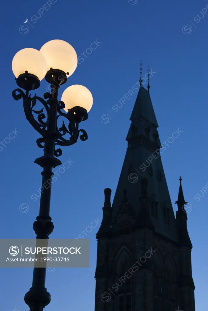 Lamp Post and Crescent Moon, Parliament Buildings, Ottawa, Ontario, Canada