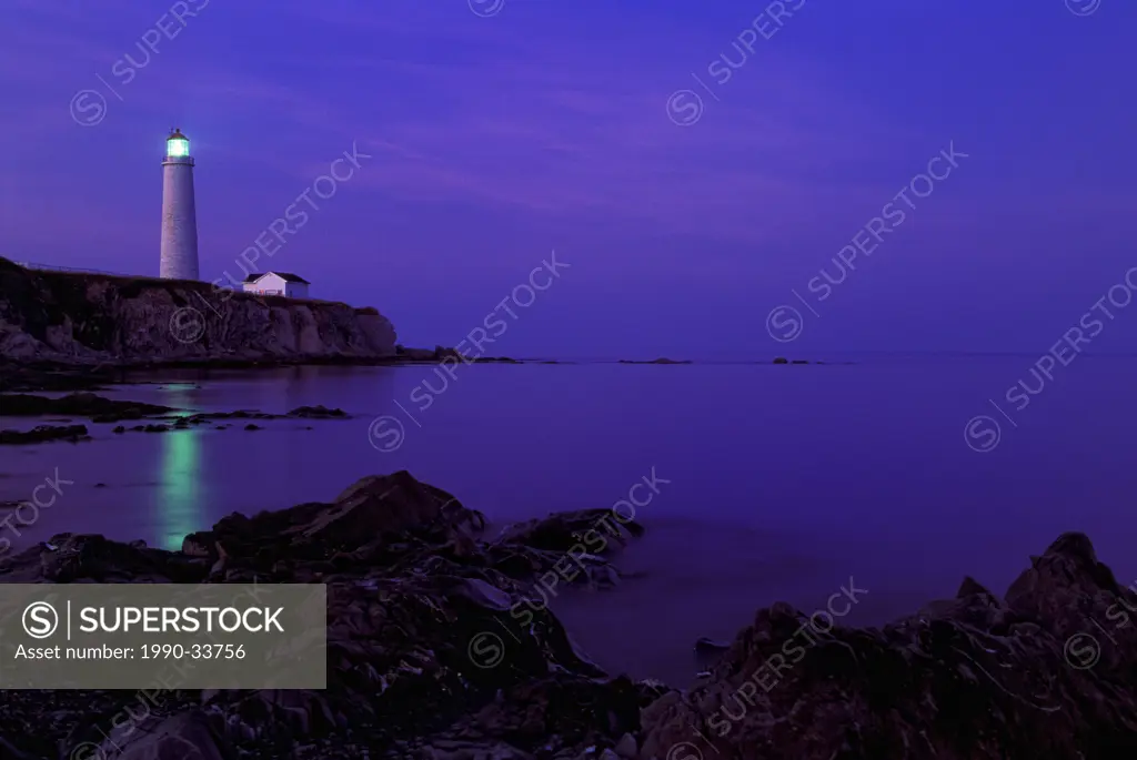 Lighthouse at Twilight, Cap Des Rosiers, Gaspe Peninsula, Quebec, Canada
