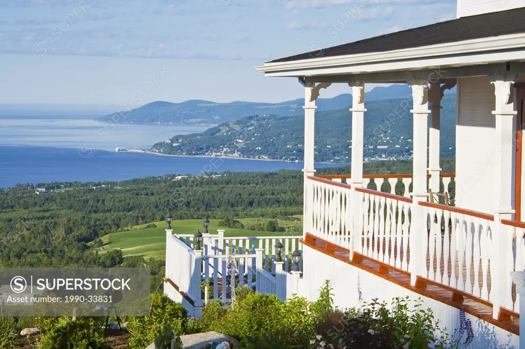View from the balcony of a residence perched on a mountain top in the village of Cap_a_l´Aigle, Charlevoix, Quebec, Canada