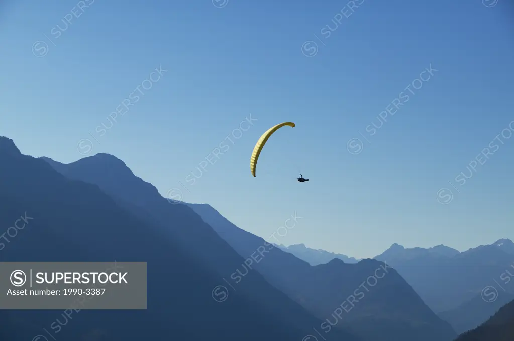 aerial of paragliding in the tantalus range near pemberton, british columbia, Canada