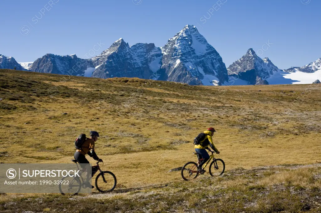 A couple of mountian bikers riding in the Purcell Mountains, BC