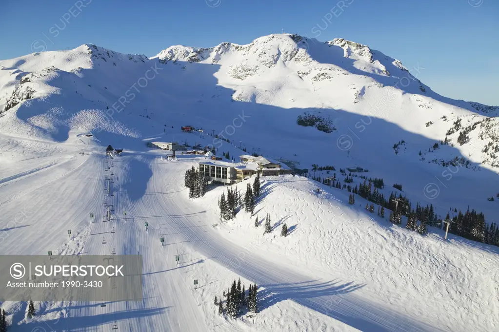 aerial of roundhouse lodge, whistler mountain, british columbia, Canada