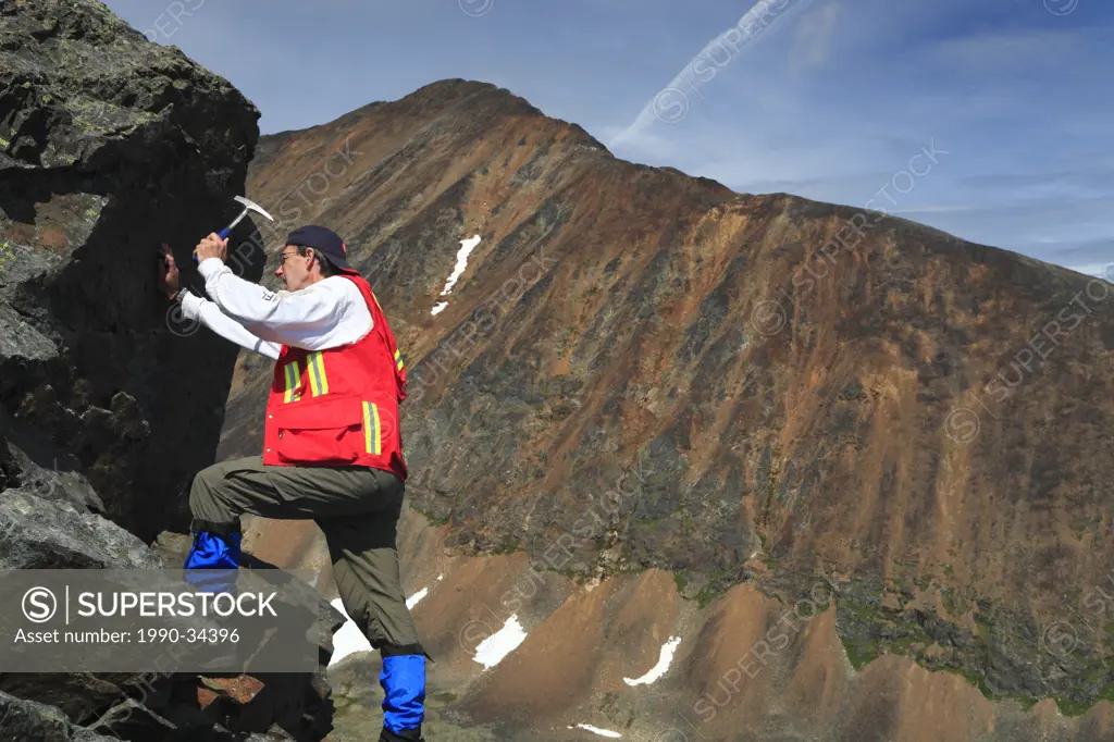 Geologist exploring for minerals, Hudson Bay Mountain, Smithers, British Columbia