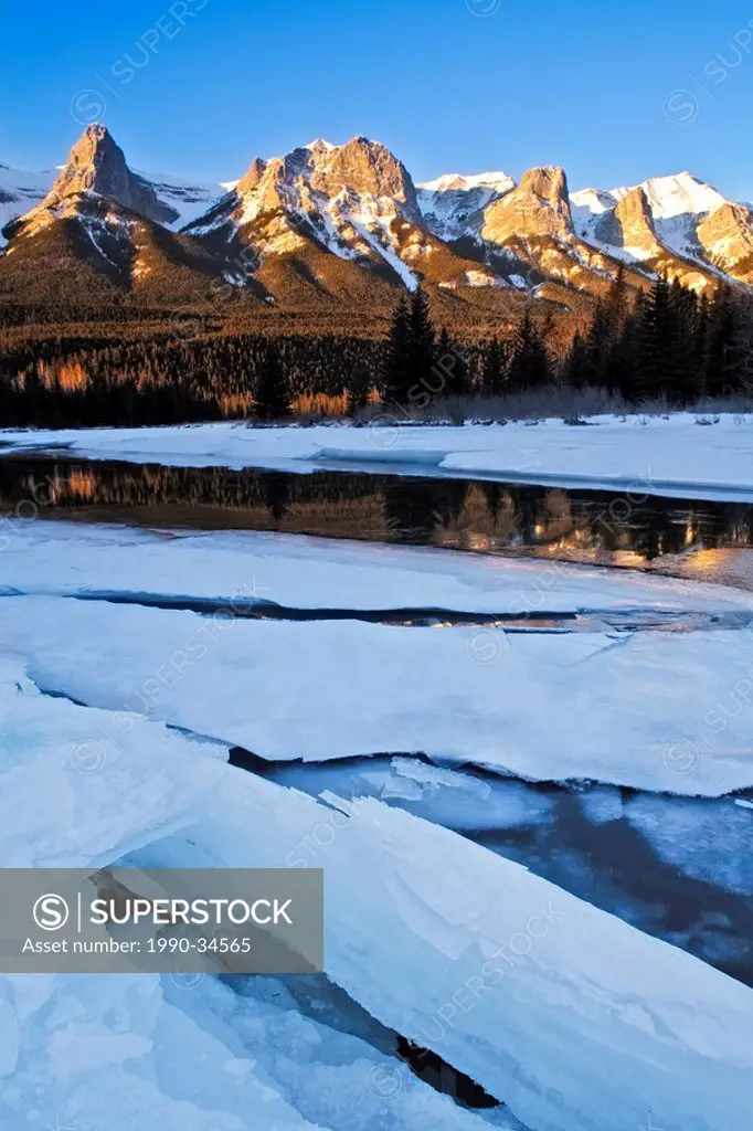 East End of Mount Rundle and the Bow River near Banff National Park, Alberta, Canada