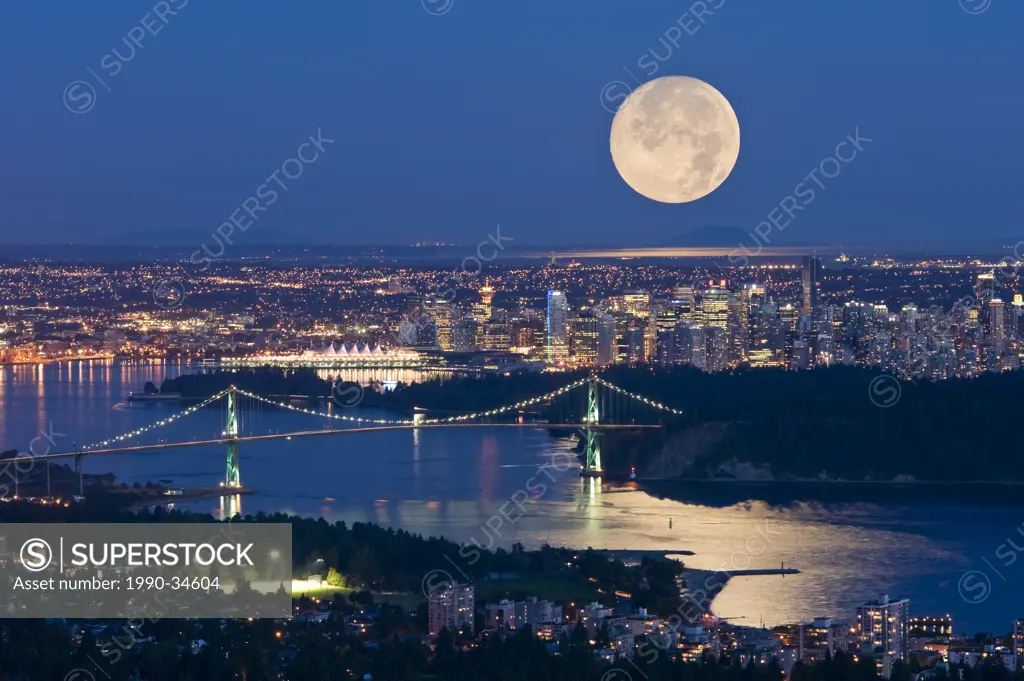 Full moonrise over Vancouver.