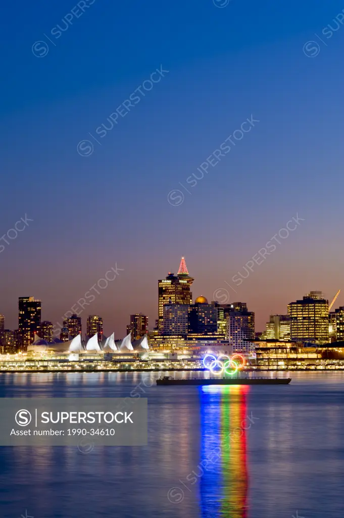 Olympic rings and Vancouver skyline