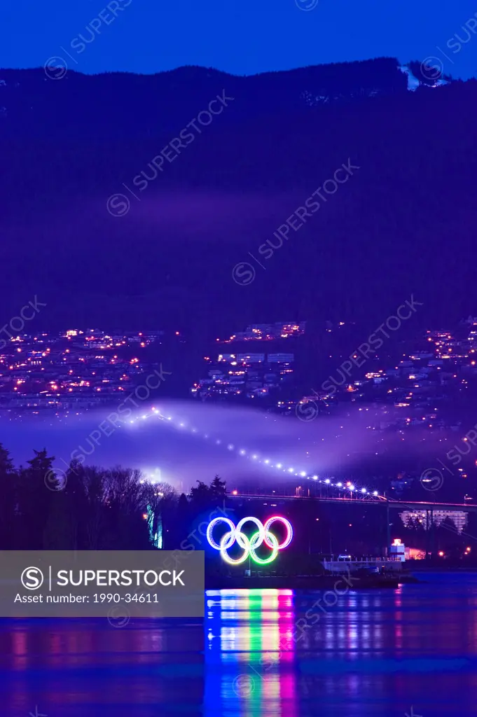 Olympic rings and North Vancouver skyline