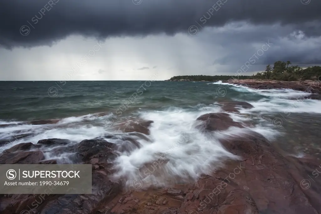 Waves crash to shore from Georgian Bay as a storm approaches Killarney Provincial Park in Norther Ontario.