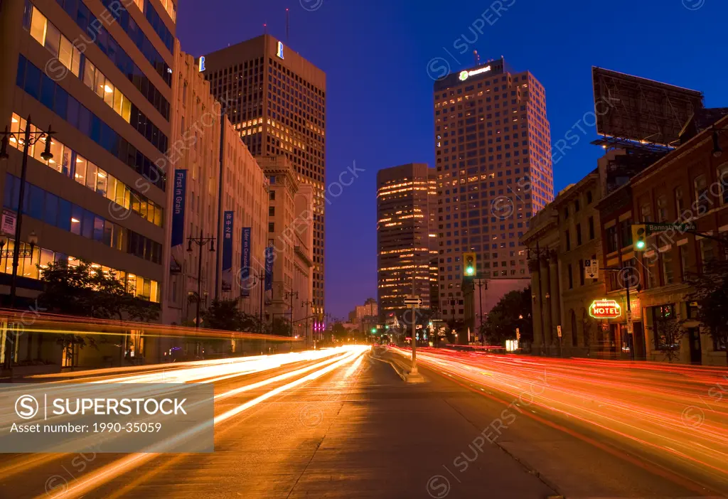 Main Street looking south in the downtown area, Winnipeg, Manitoba, Canada