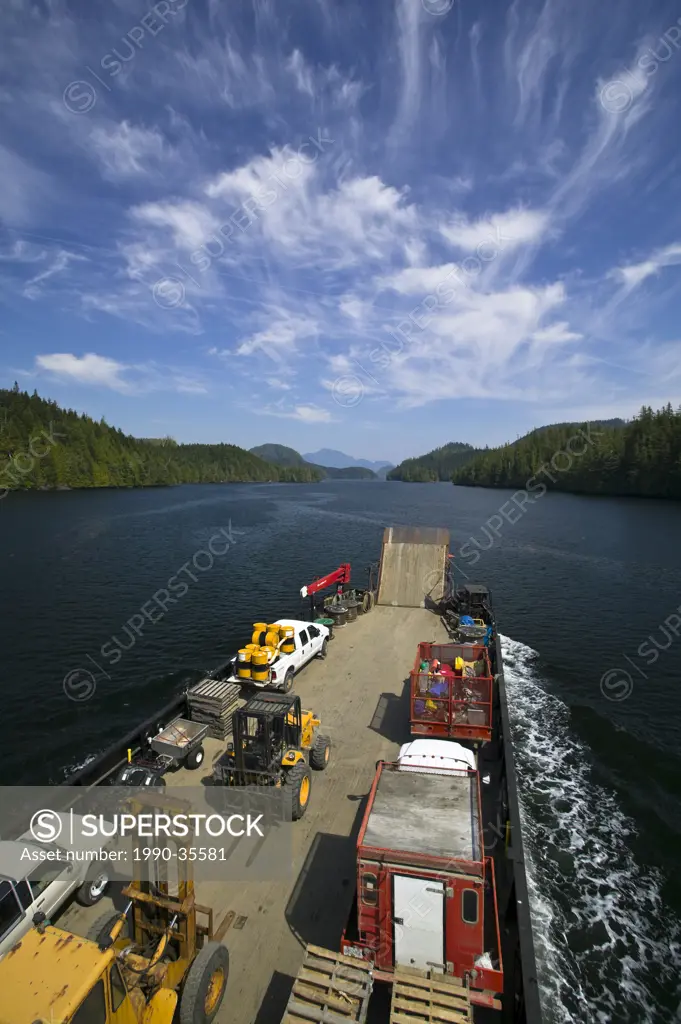 The Aurora Explorer, a 135 ft landing barge plies the inside Coastal waters of British Columbia´s central coastline, British Columbia, Central Coast, ...