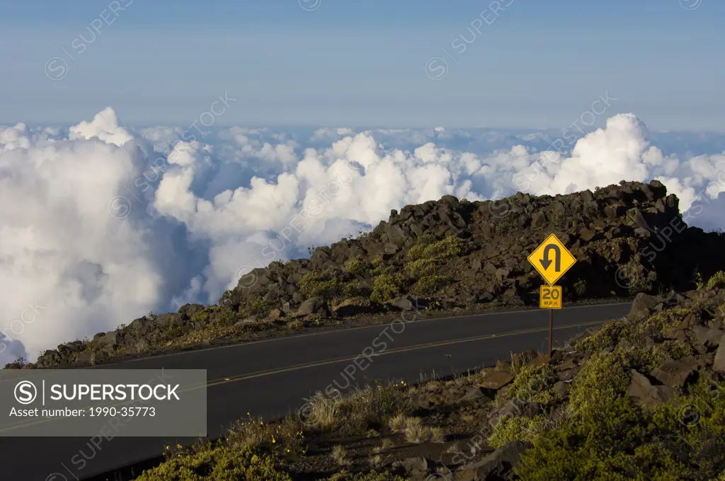 Road and clouds viewed from Haleakal volcano rooad, Maui, Hawaii, United States