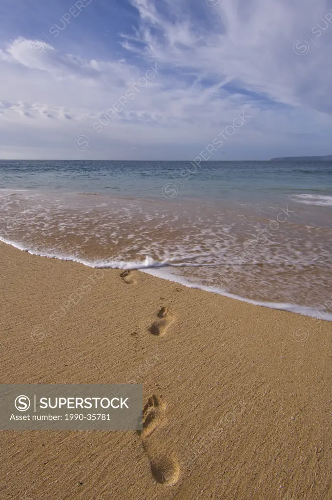 Footprints on Makena Beach or Big Beach, Maui, Hawaii, United States