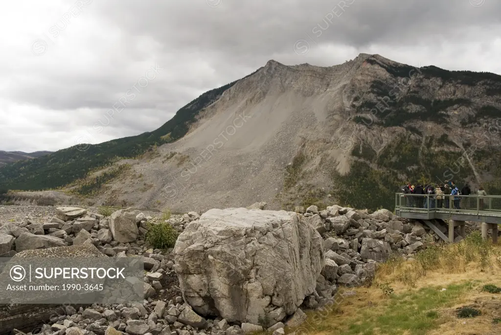 At least 70 people were killed in 1903 by the frank slide, near turtle mountain in crowsnest pass, southern rocky mountains, alberta, canada