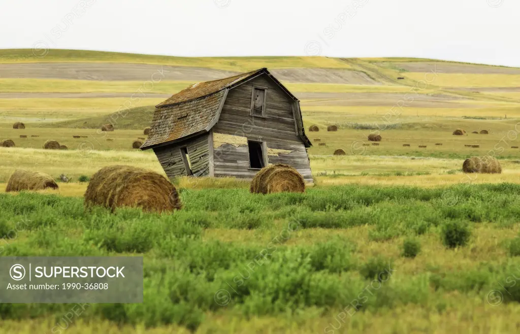 Twisted Barn on the Canadian Prairie, near the Big Muddy Badlands, Saskatchewan, Canada.