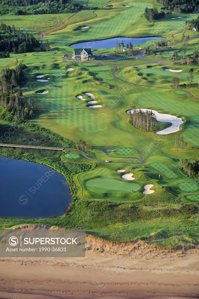 Aerial view of the Links at Crowbush Cove golf course, Prince Edward Island, Canada.